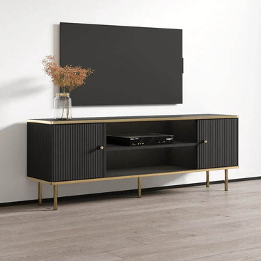 Maison Black and Gold TV Unit: Luxurious Modern Entertainment Console with Storage - UK Luxury Furniture